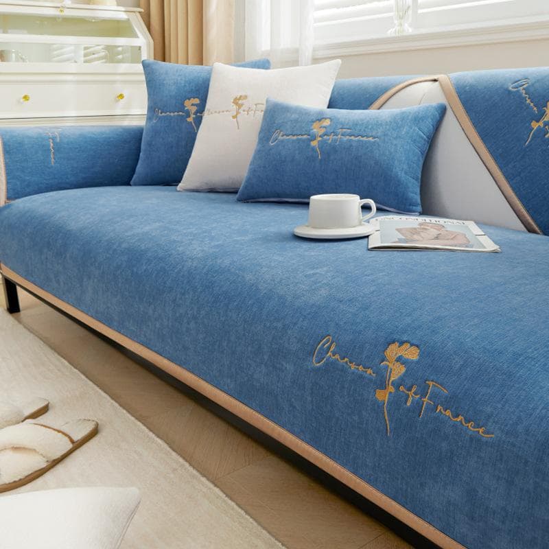 Chenille Embroidery Sofa Cushion Four Seasons Universal Non-slip Sitting Cushion Solid Color Light Luxury Sofa Cover Cloth Cover 70x70cm 1pcs