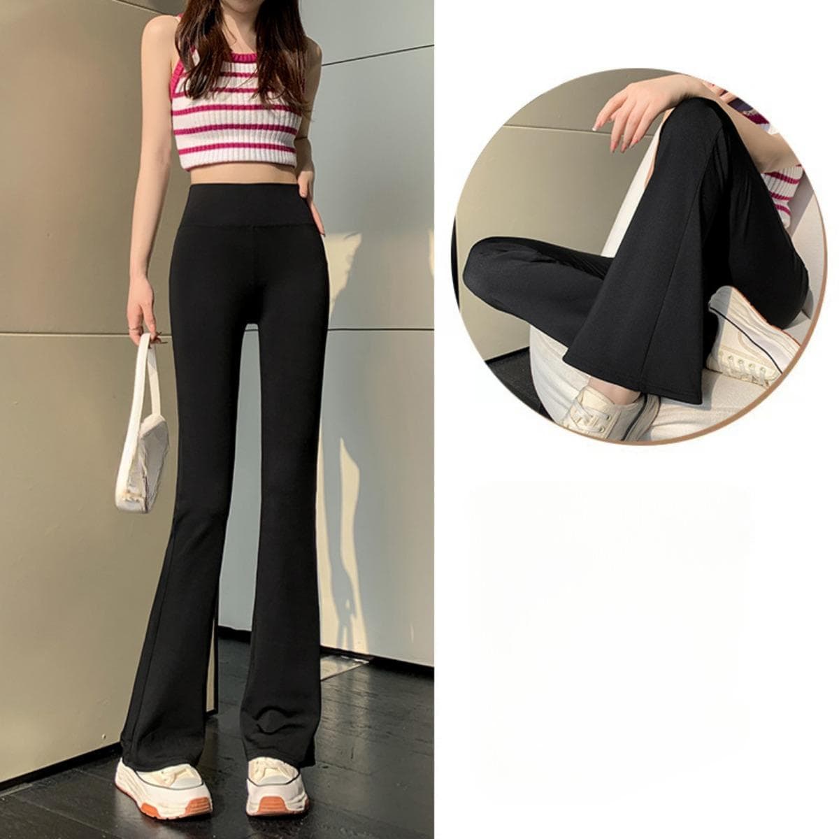 Shark Pants Flared Pants Women, Outside Bottoming Pants, High Waist Thin Slim Slim Hip Lift, Belly Yoga Horseshoe Pants XL black