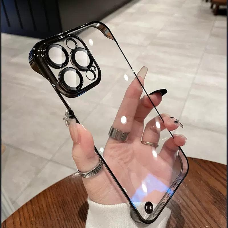 Applicable To IPhone16 Ultra-thin Mobile Phone Case Without Frame Apple 15 Electroplated Hard Shell 14proMax Transparent Protective Case iPhone16plus black