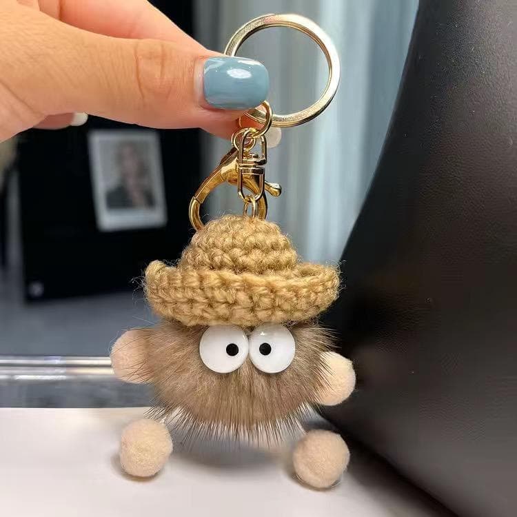 Cute Key Rings for Women Natural Mink Fur key chain tan