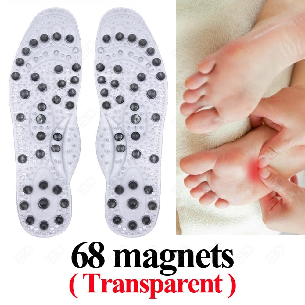 Shoe Insoles with 68 Magnetic Stones for Massage and Acupressure of Foot Points L EU40-45 transparent