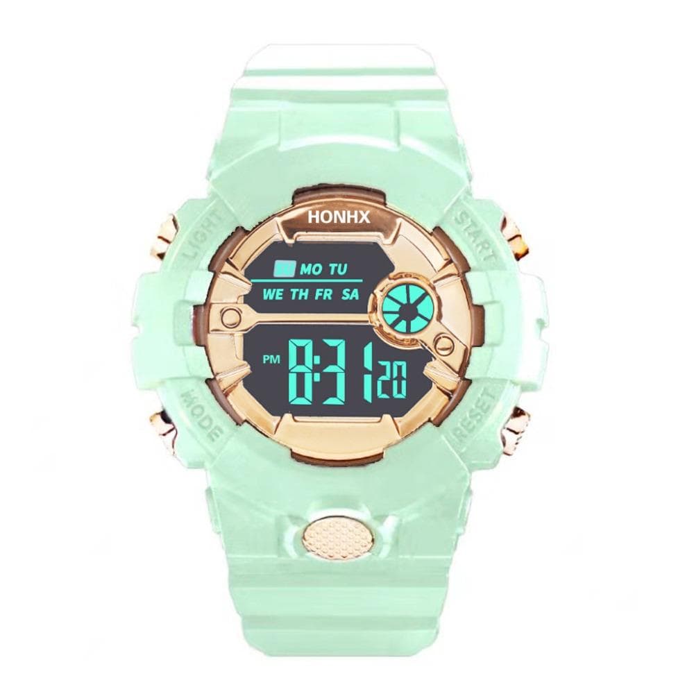 Waterproof Electronic Watch Multifunctional Digital Sport Watch Student Wristwatch Women Men Green Gold
