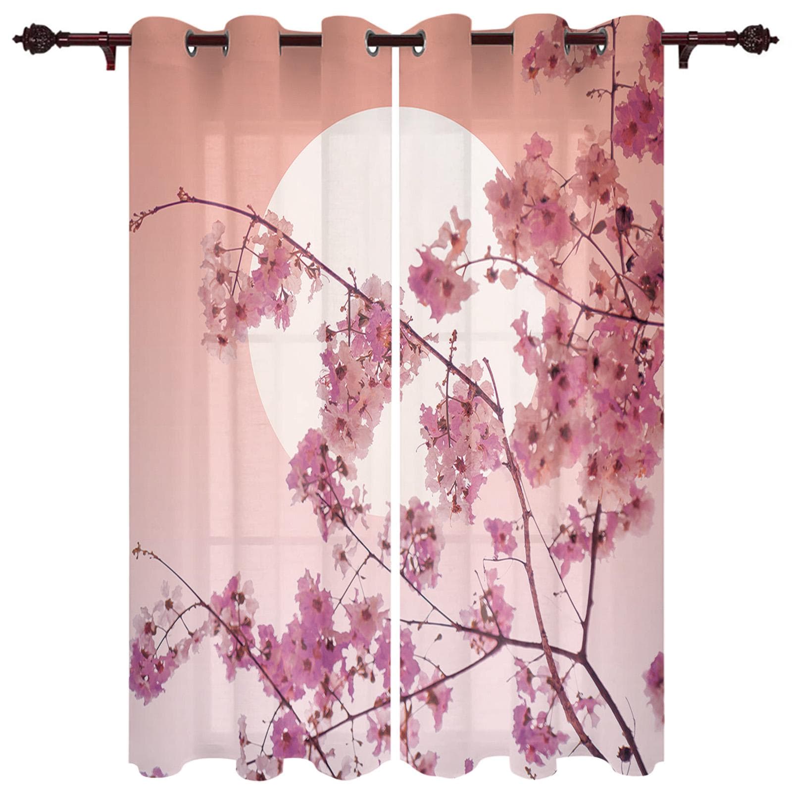 Japanese Style Sakura Modern Window Curtains for Living Room Bedroom Curtain Kitchen Treatment Blinds Drapes 135W x 230H(cm) x2