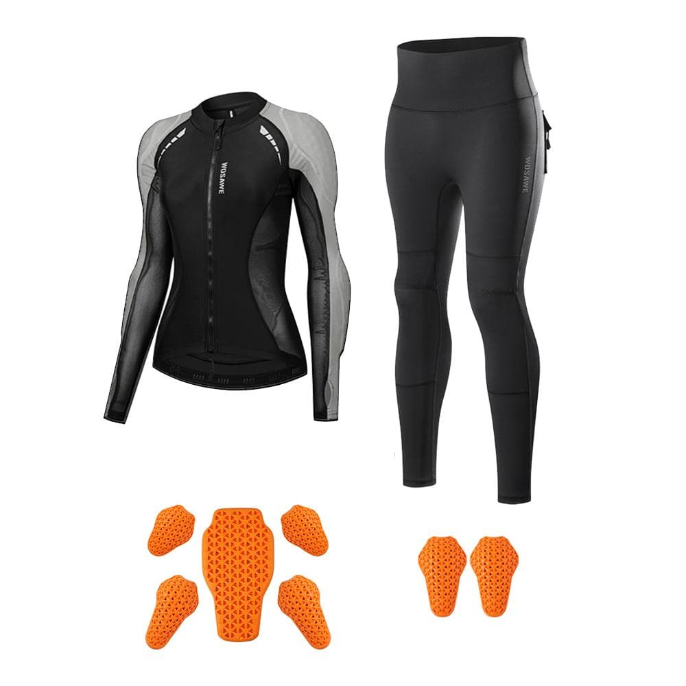 WOSAWE Women Motocross High Stretch Breathable Jacket Removable Soft Pads Slimming Top High Waist Riding Pants Motorcycle Rider Soft Pads Set M gray