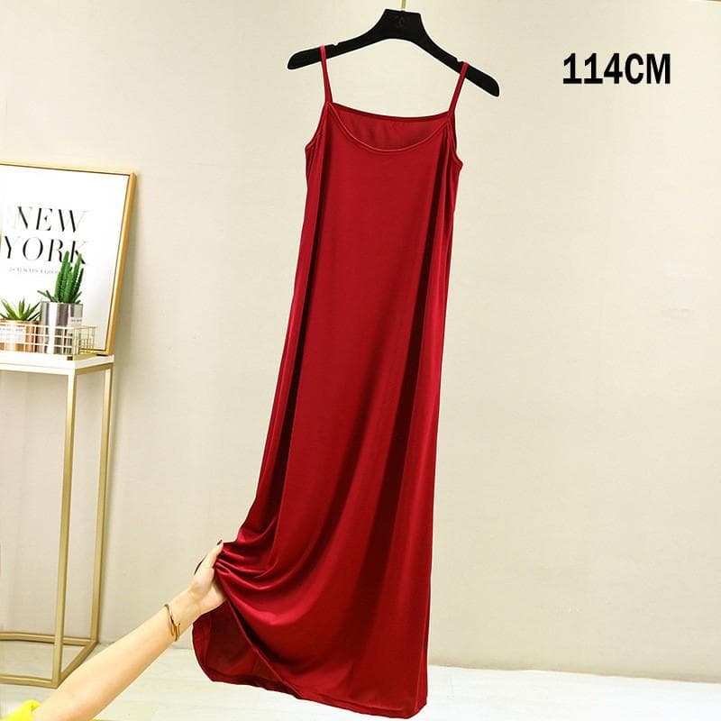 Summer Women Nightdress Spaghetti Strap Satin O Neck Loose underskirt Ladies Basic Sleepwear Casual Slip dress M
