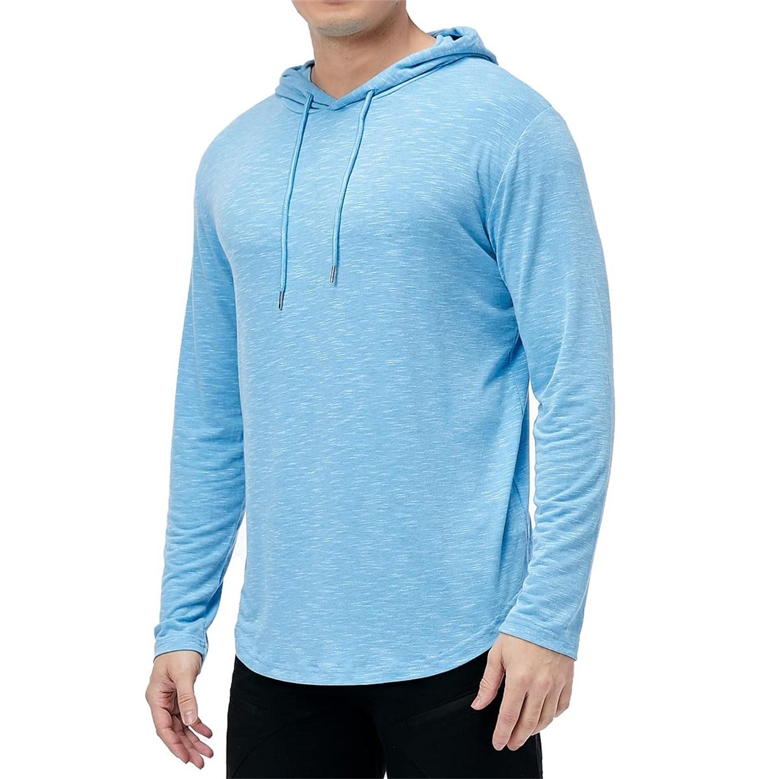 Mens Casual Hooded Coat Solid  Color Long-Sleeved  Sports Hoodie L sky blue