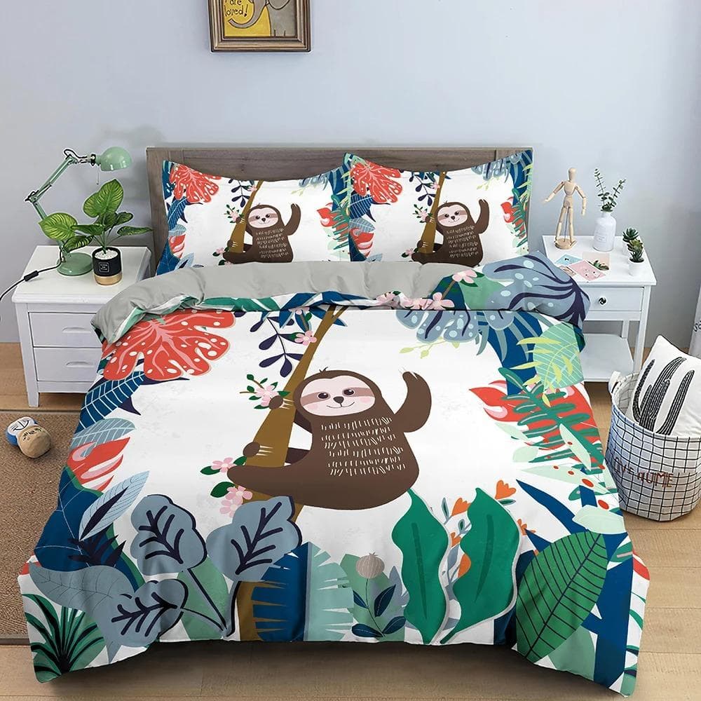 Tree Sloth Bedding Set Boys Girls Twin Queen Size Duvet Cover Pillowcase Bed Kids Adult Fashion Home Textileextile 70x133cm 2pcs