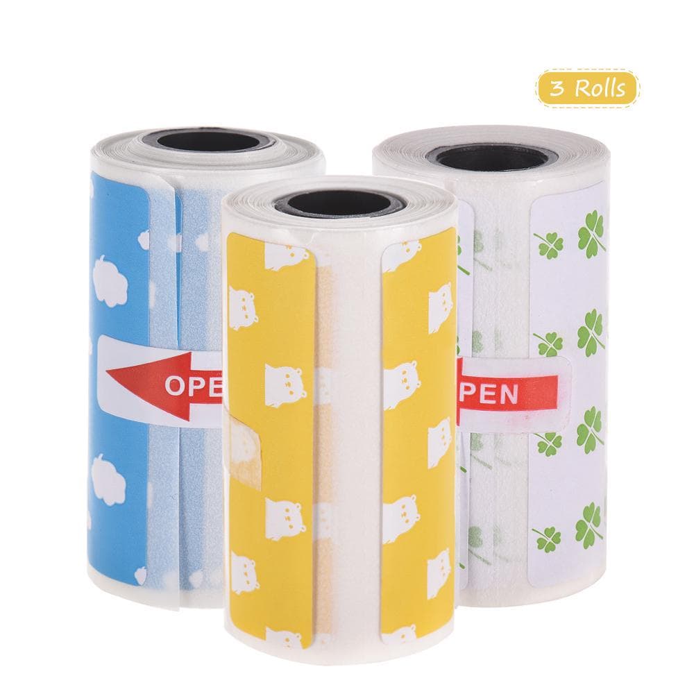 Cute Cartoon Direct Thermal Labels Roll 57*30mm(2.17*1.18in) Strong Adhesive Sticker Clear Printing 3 Rolls green/blue