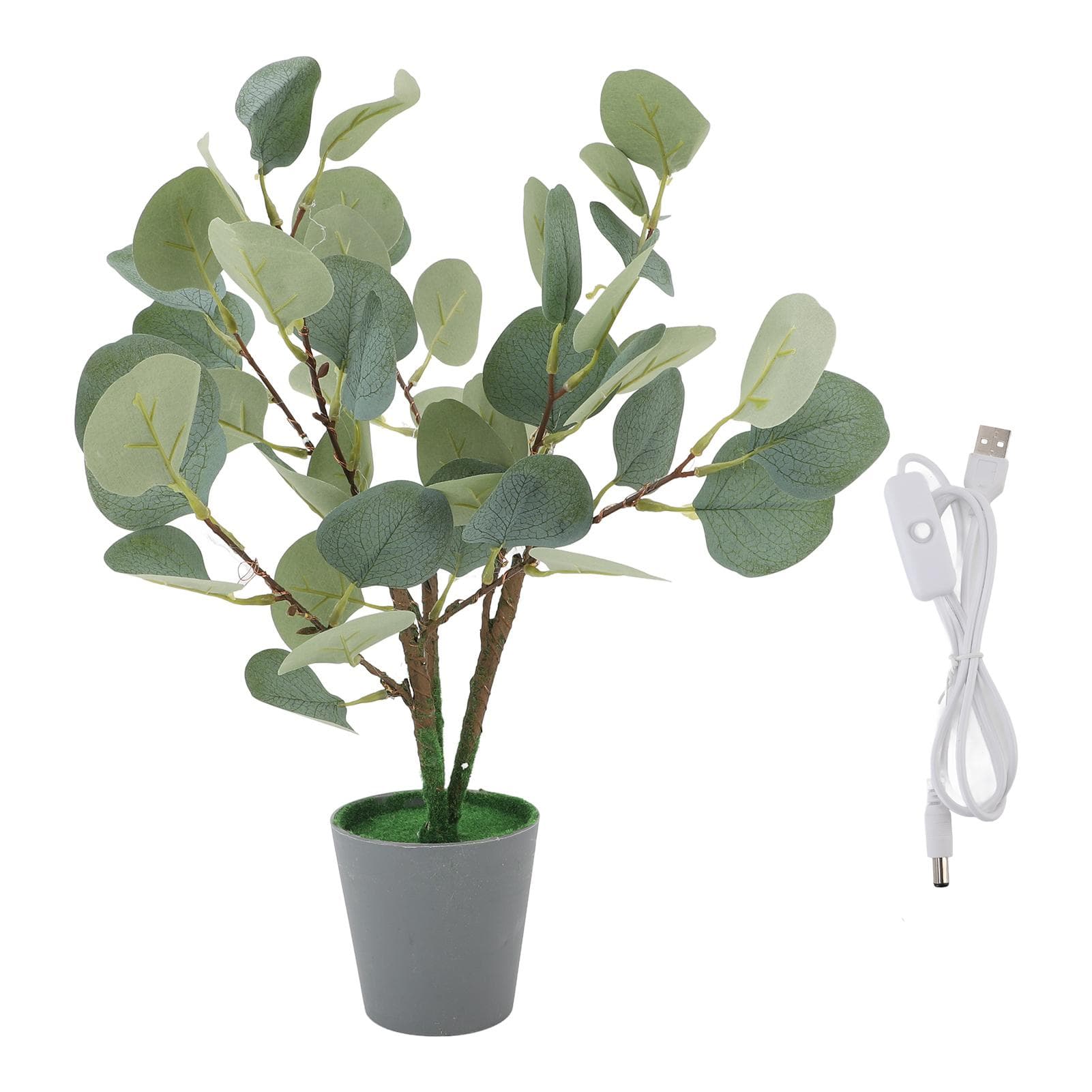 Artificial Lighted Tabletop Eucalyptus Tree USB Powered LED Faux Potted Plant with Lights for