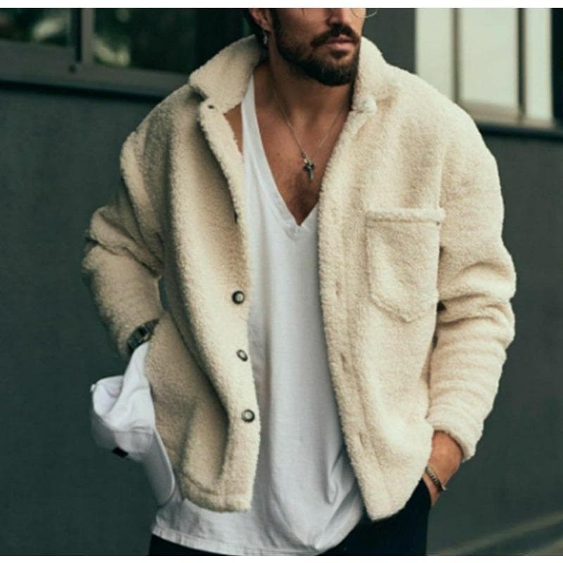 New Autumn and Winter Lamb Wool Coat Jacket Men's Jacket L ivory