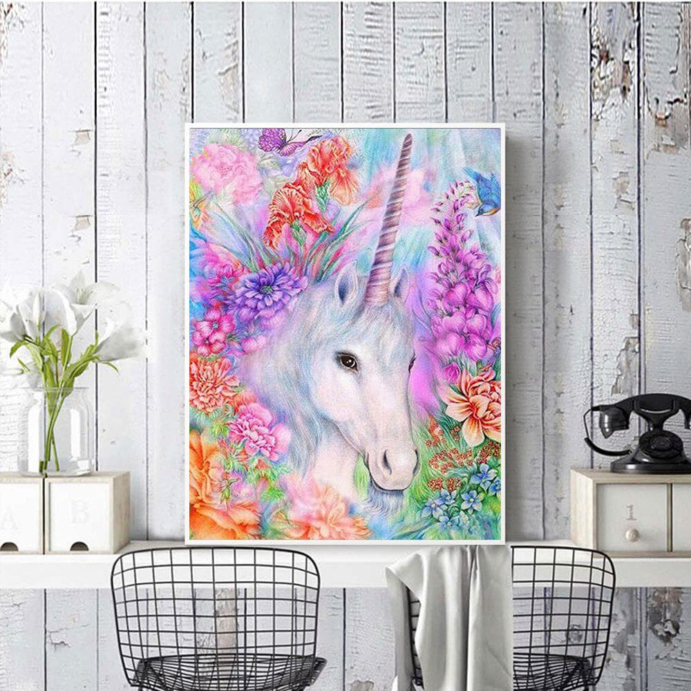 Diamond Painting Crystal Embroidery Cross Stitch Needlework Mosaic Painting Decor Flower Unicorn 20X30CM