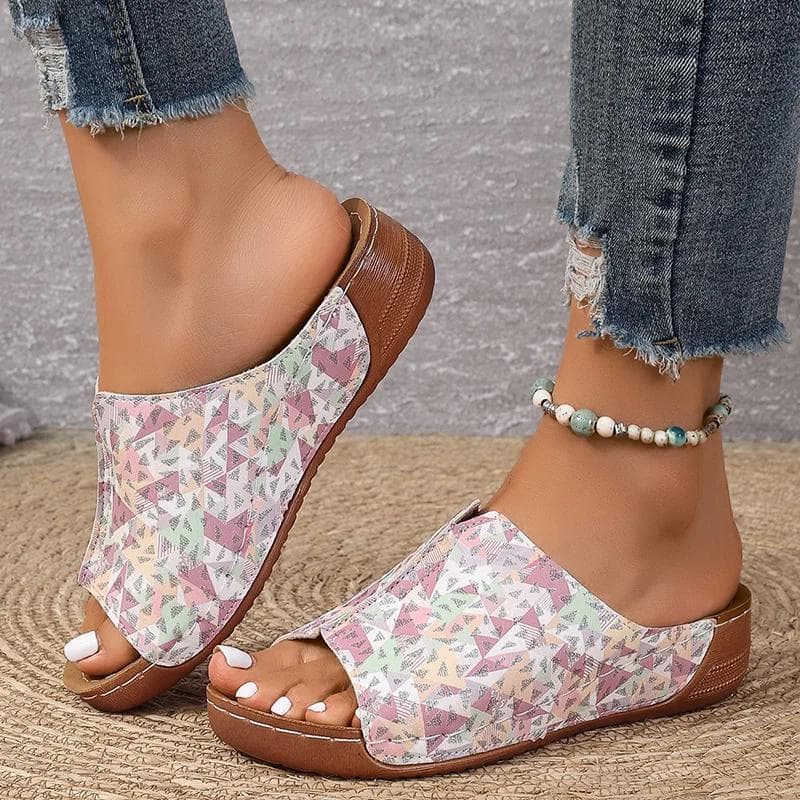 Fashion Floral Printed Women's Slippers Summer Soft Sole Comfort Wedges Sandals Woman Lightweight Non Slip Casual Beach Slides 43 pink