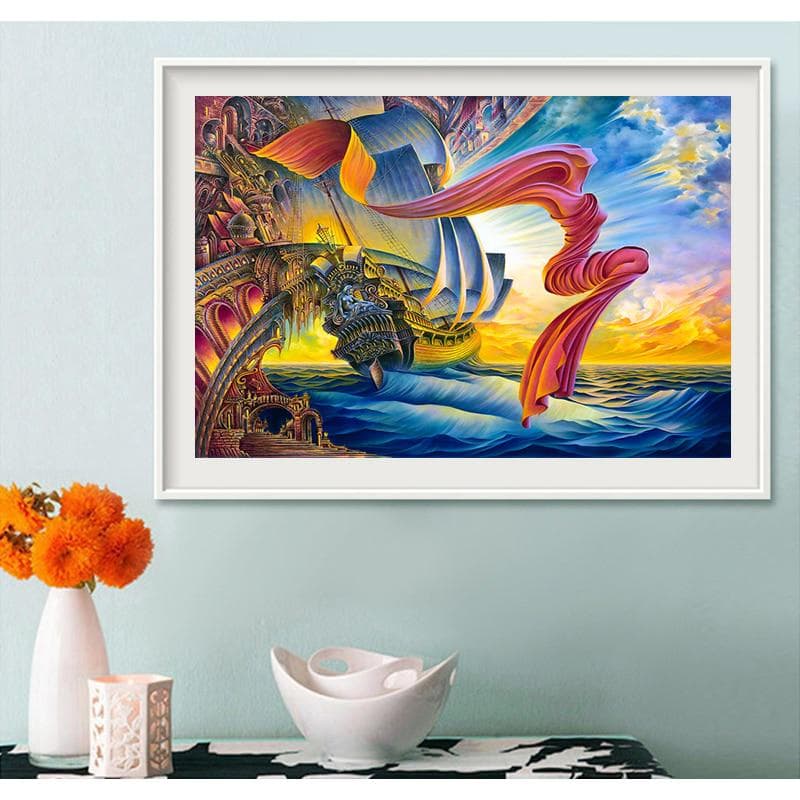 Diamond Embroidery Patterns Boating Round 5D Diamond Painting Living Room Home Decoration Needlework 20X30CM