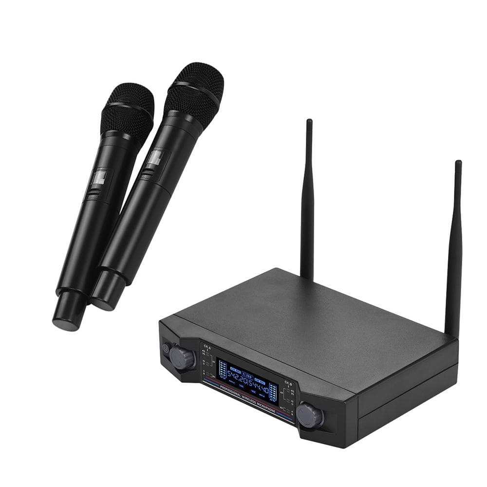 U2 UHF Wireless Microphone System 2 Handheld Mics & 1 Receiver with LCD Display for Karaoke Home US Plug black