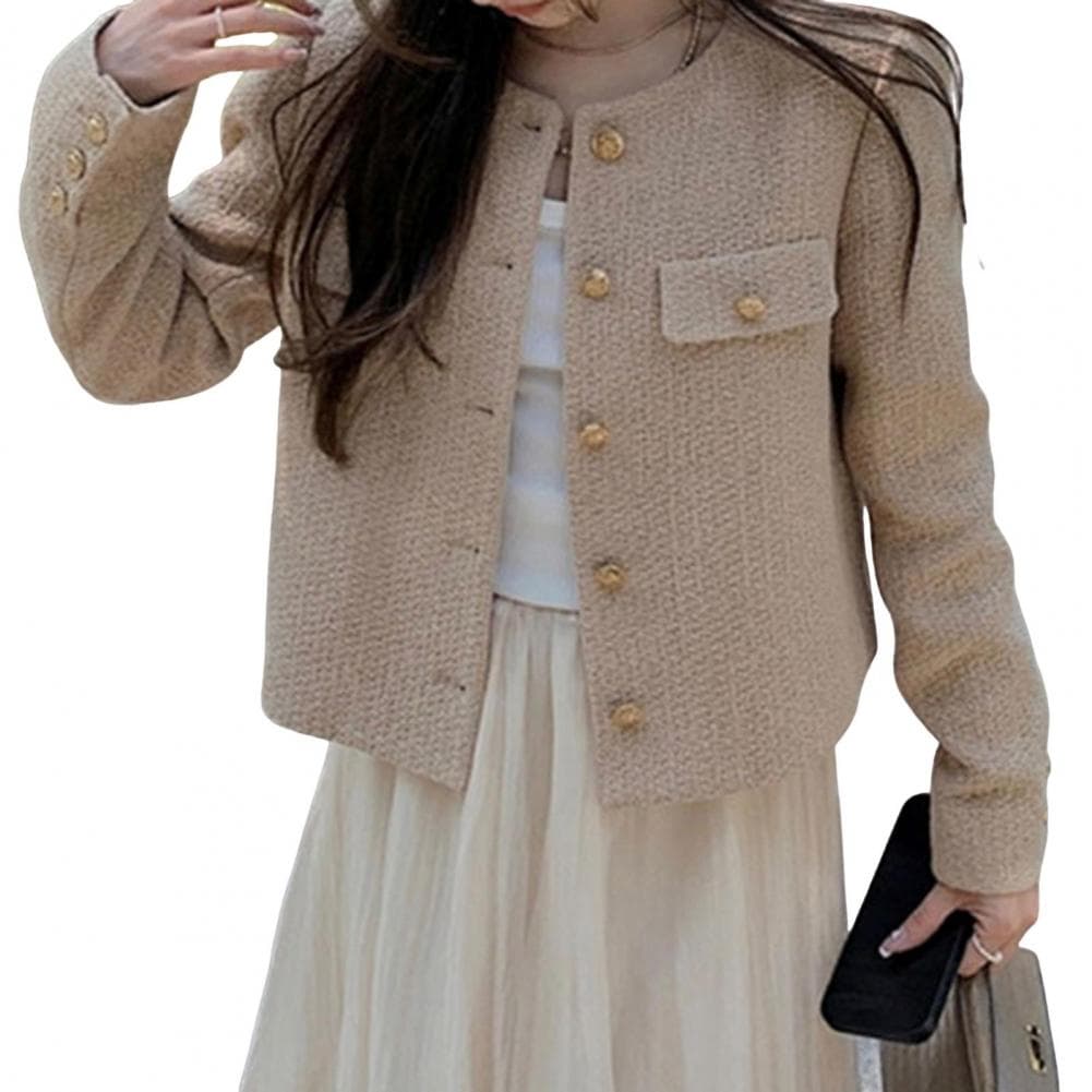 Short Style Jacket Stylish Single-breasted Women's Coat for Fall Spring Long Sleeves Cardigan In Solid Color Loose for Dating S khaki