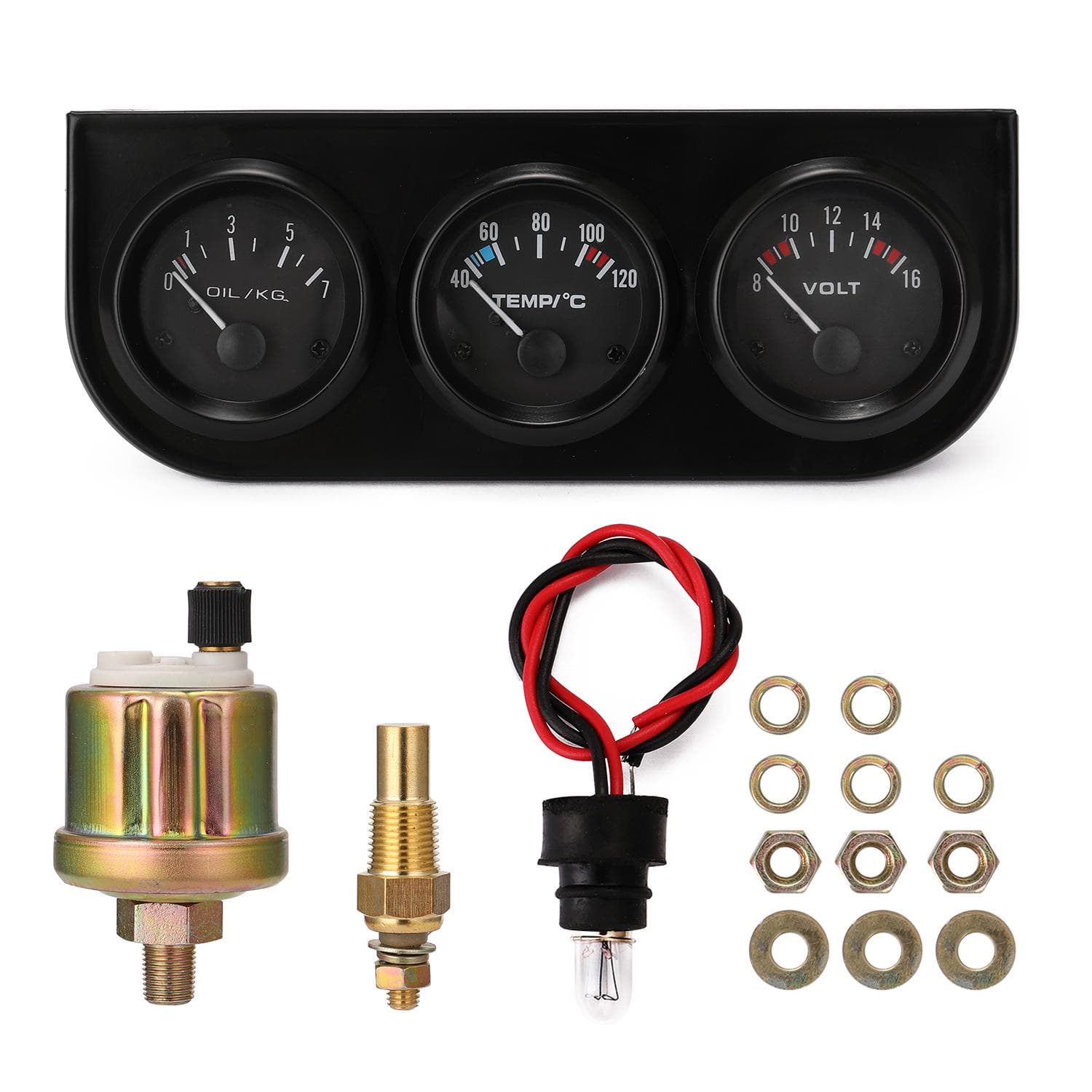52MM 3-in-1 Volt Meter+Water Temp Gauge+Oil Gauge Kit Volt Meter Or Oil Temperature Gauge black