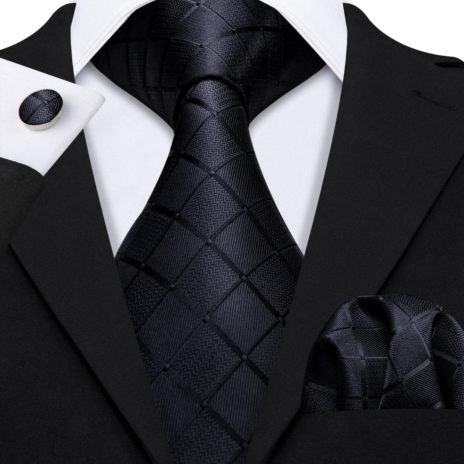 Hi-Tie Mens Accessories Silk Tie Handkerchief Cufflinks Set for Wedding Party Floral Solid Necktie N-1758