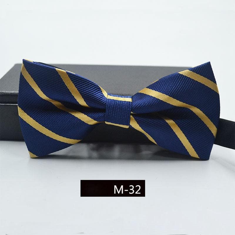 Striped Formal Satin Bow Tie Wedding Classic Adjustable Neckties Fashion Men 6*11cm navy blue