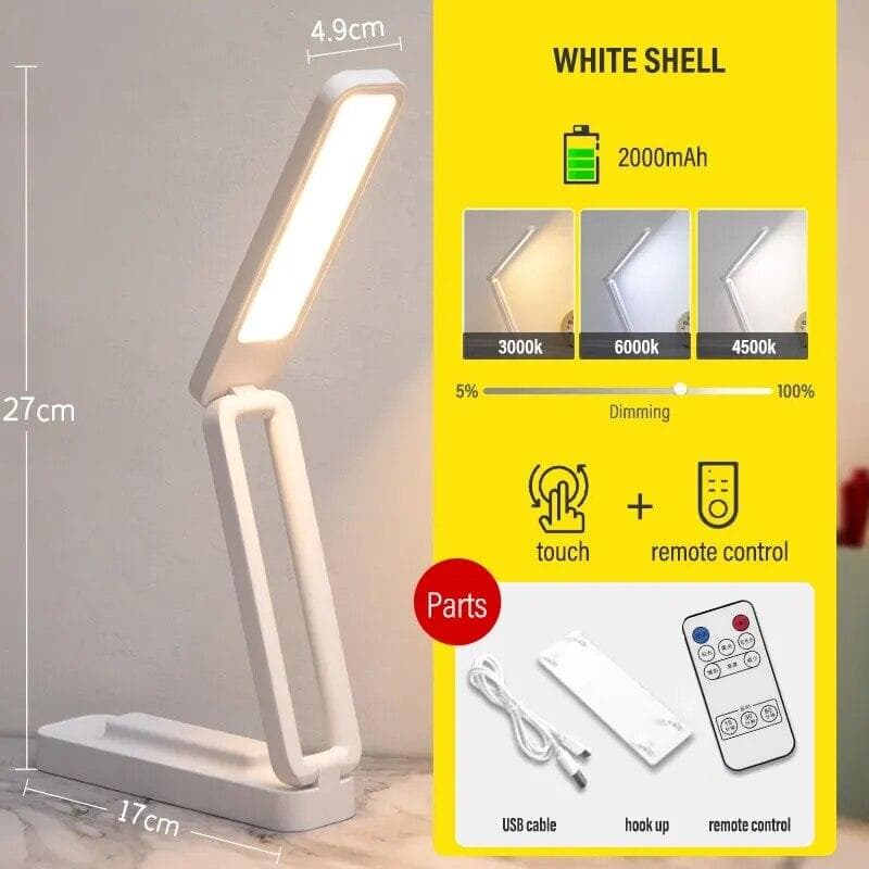 LED Reading Desk Lamp Foldable Touch With Remote Control Dimmable Wall Lamp USB Charging Office Study Bedside Night Light white