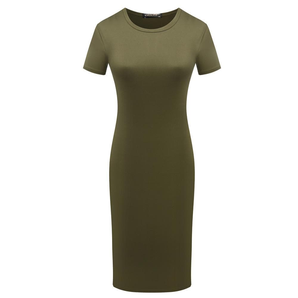 Hot Sales Sexy Round Neckline Skirt Fashion Short-sleeved Mini Dress Tight-fitting Hip Skirt M green