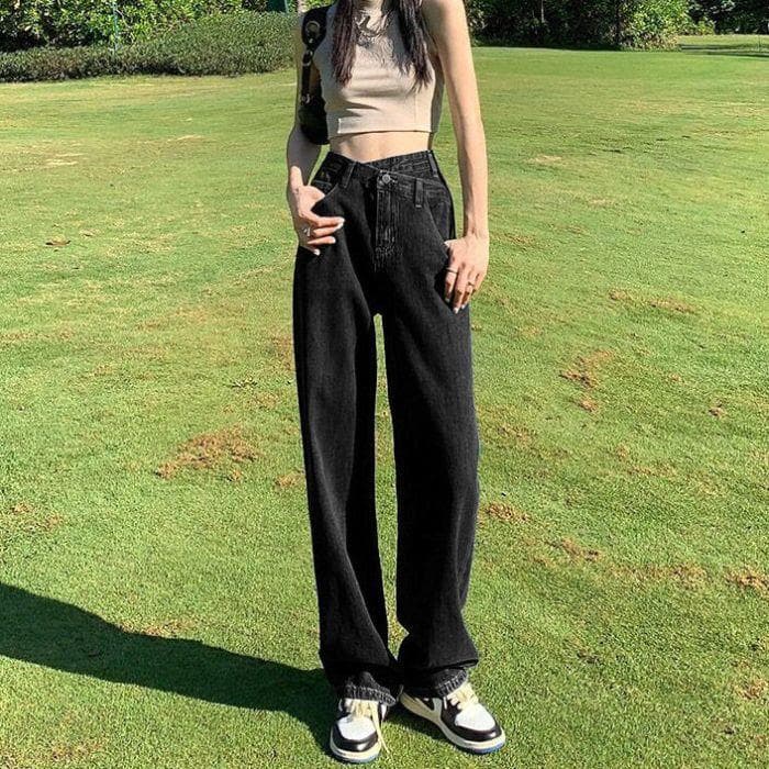 Design-sensing Cross-legged Wide-leg Jeans for Women In Spring and Autumn New High-waist Slim Floor Narrow Version of Women's Straight-leg Pants XXL
