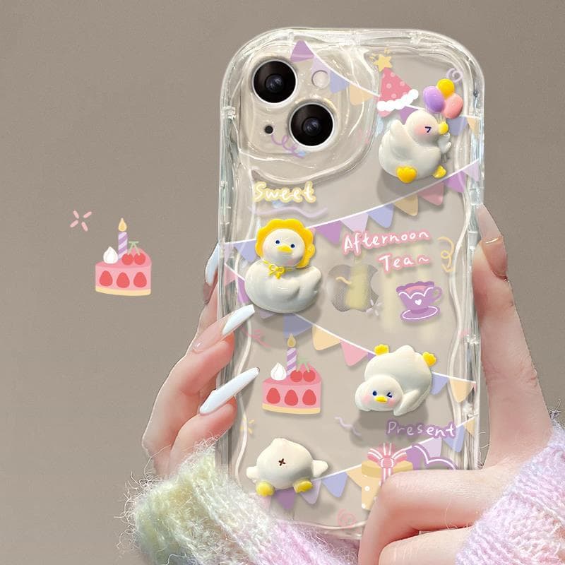 Applicable To Apple 16pro Mobile Phone Case IPhone 15 Cute Cartoon Duck Doll Chain 14/13 Transparent Silicone XR iPhone 6s