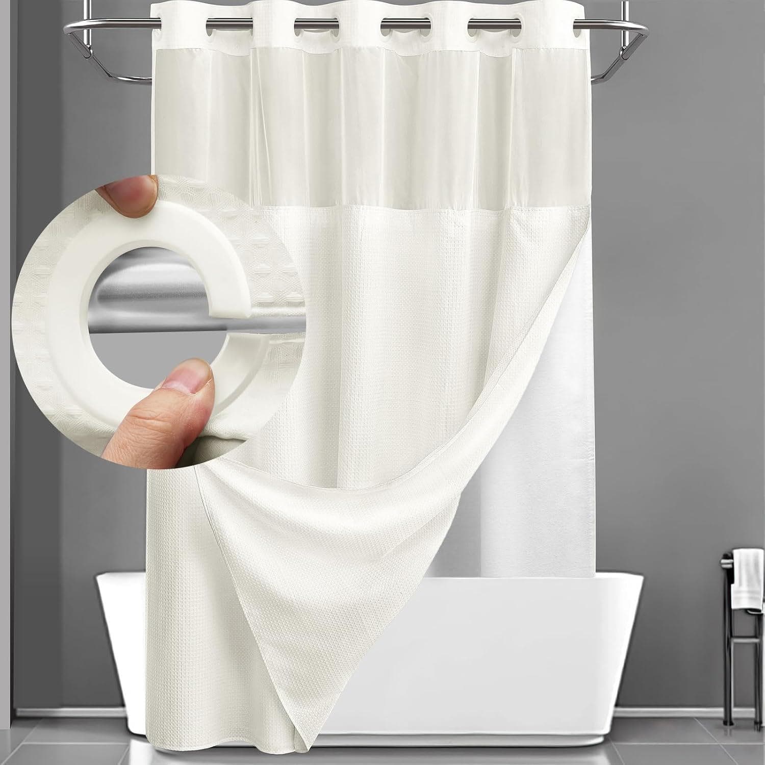Hookless Shower Curtain Set Double (with Liner) Removable White Shower Curtain 183*190cm beige