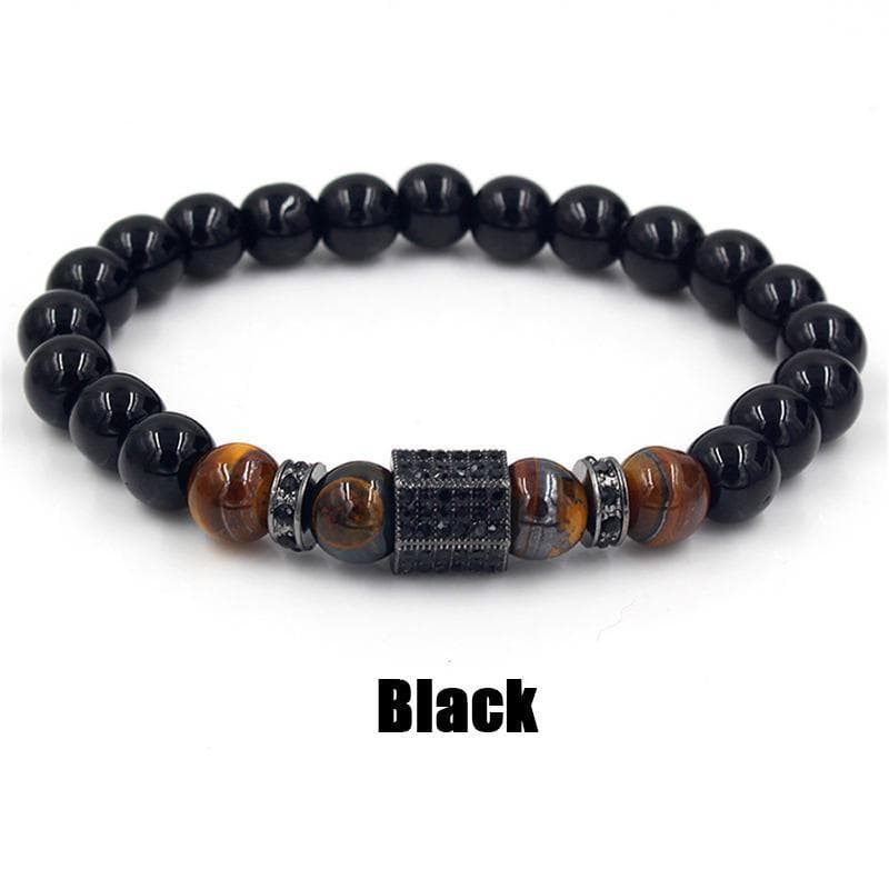 Matte Onyx Stone&Tiger Eye Combination Stitching with Cubic Zircon Hand Jewelry Beads Bracelet Elastic Stretch Men Bracelet