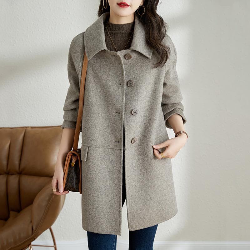 Mid-length Woolen Red Coat for Autumn and Winter Mom Fashion Foreign Single-breasted Loose Coat M