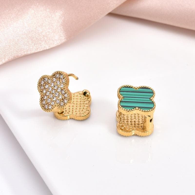 Titanium Steel Does Not Lose Color Double-Sided Four-Leaf Clover Earrings With Diamonds Women's Earrings Earrings Buckle green