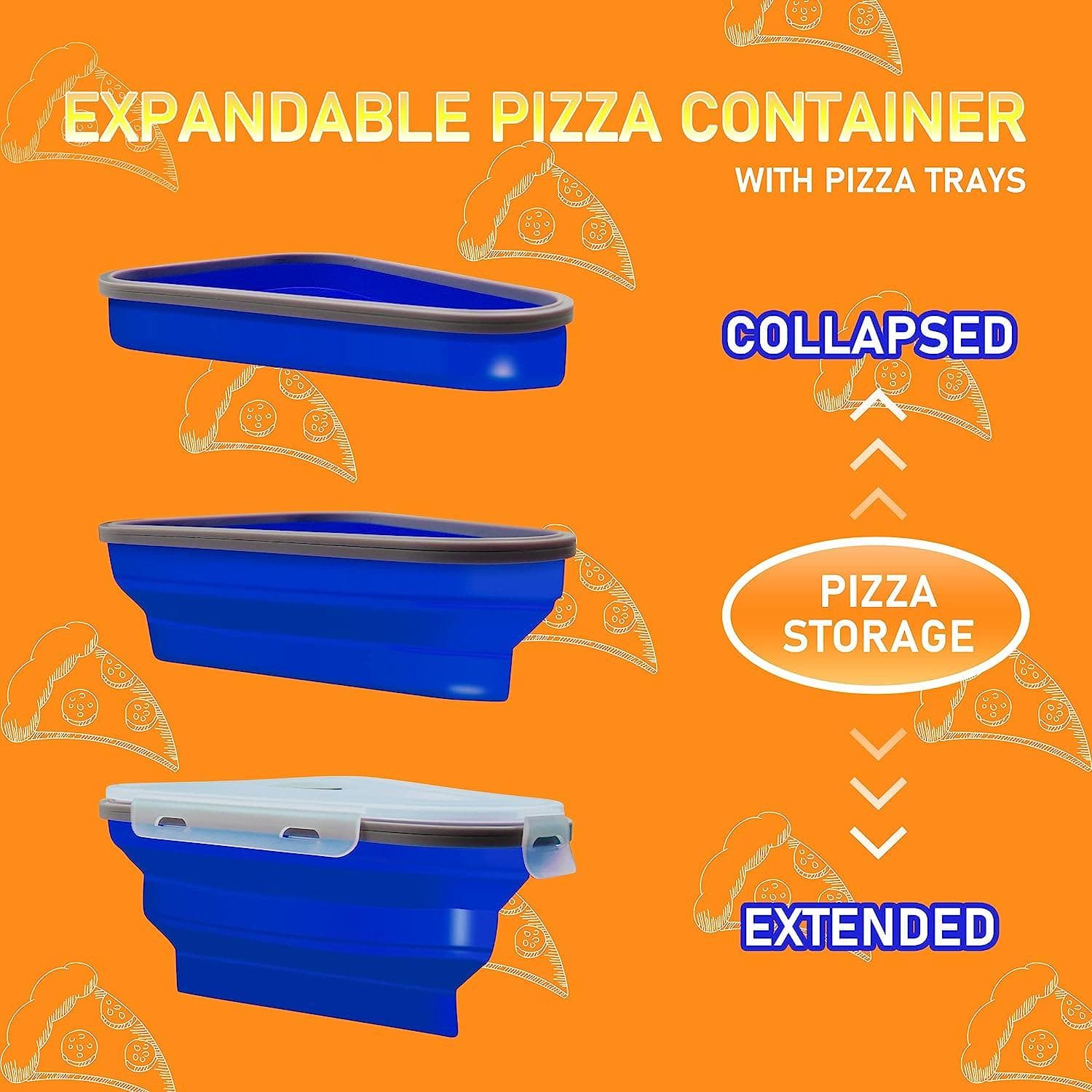 Pizza Storage Container with Microwavable Tray Reusable Expandable Silicone Pizza Slice keeper Container blue