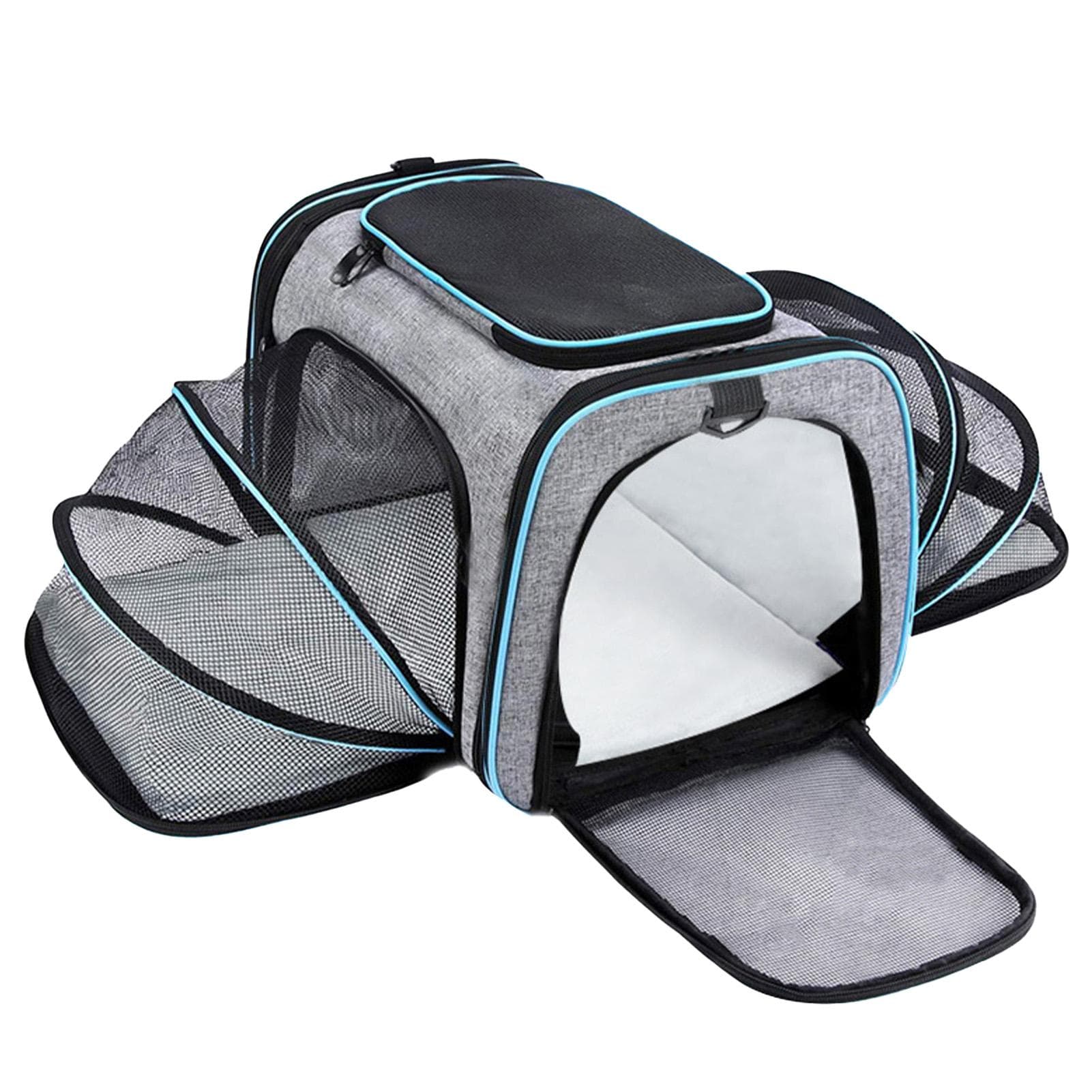 Pet Travel Carrier Foldable Expandable Breathable Mesh Large Space Cat Carrier for Outdoor Travel blue