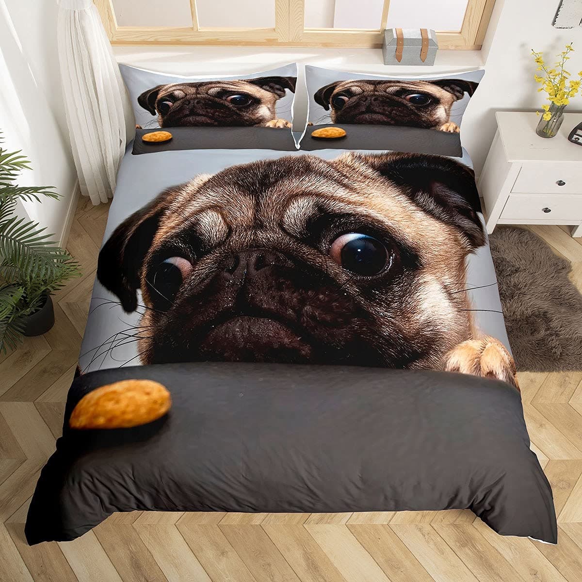 Kids Cartoon Dogs Duvet Cover Set King Size Corgi Pug Pattern Comforter Cover For Boys Girls Adult Bedroom Decor,Cute Puppy Pet EU single(135x200cm)