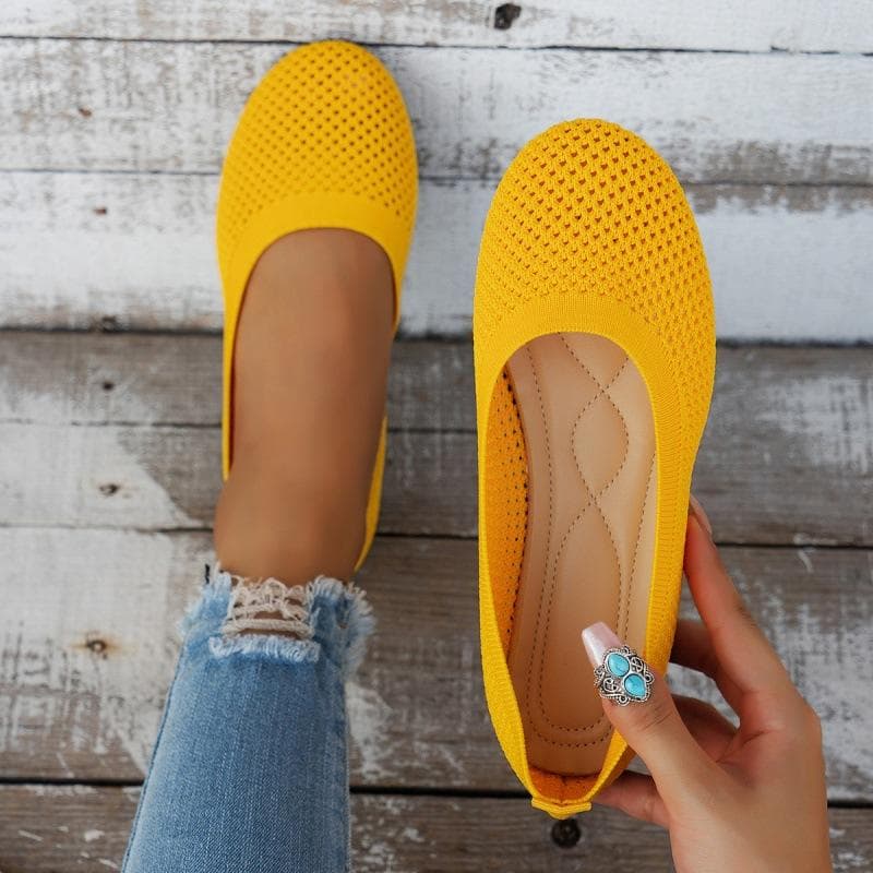 Large Round Toe Flat Sole Single Shoes, Women's Bean Shoes, Sports and Casual Shoes 43 yellow