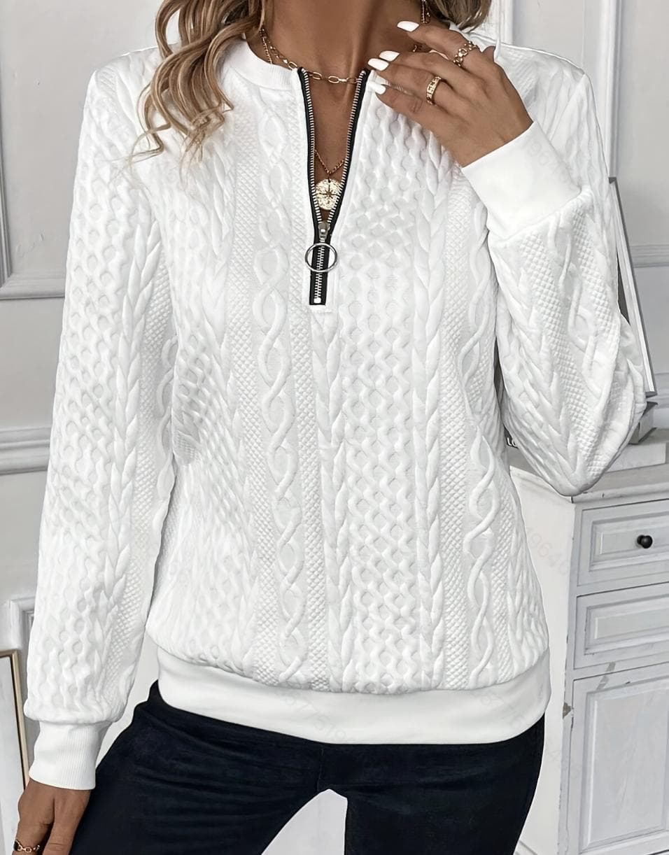 Women's Quilted Zip-Up Sweatshirt Jacket for Autumn/Winter - White M