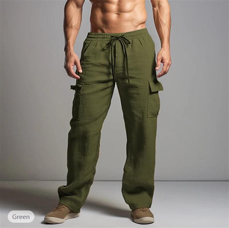 Men's  Pants Casual Loose Lightweight Drawstring Elastic Waist Summer Yoga Beach Straight Trousers for Men Breathable Pants with Pockets S army green