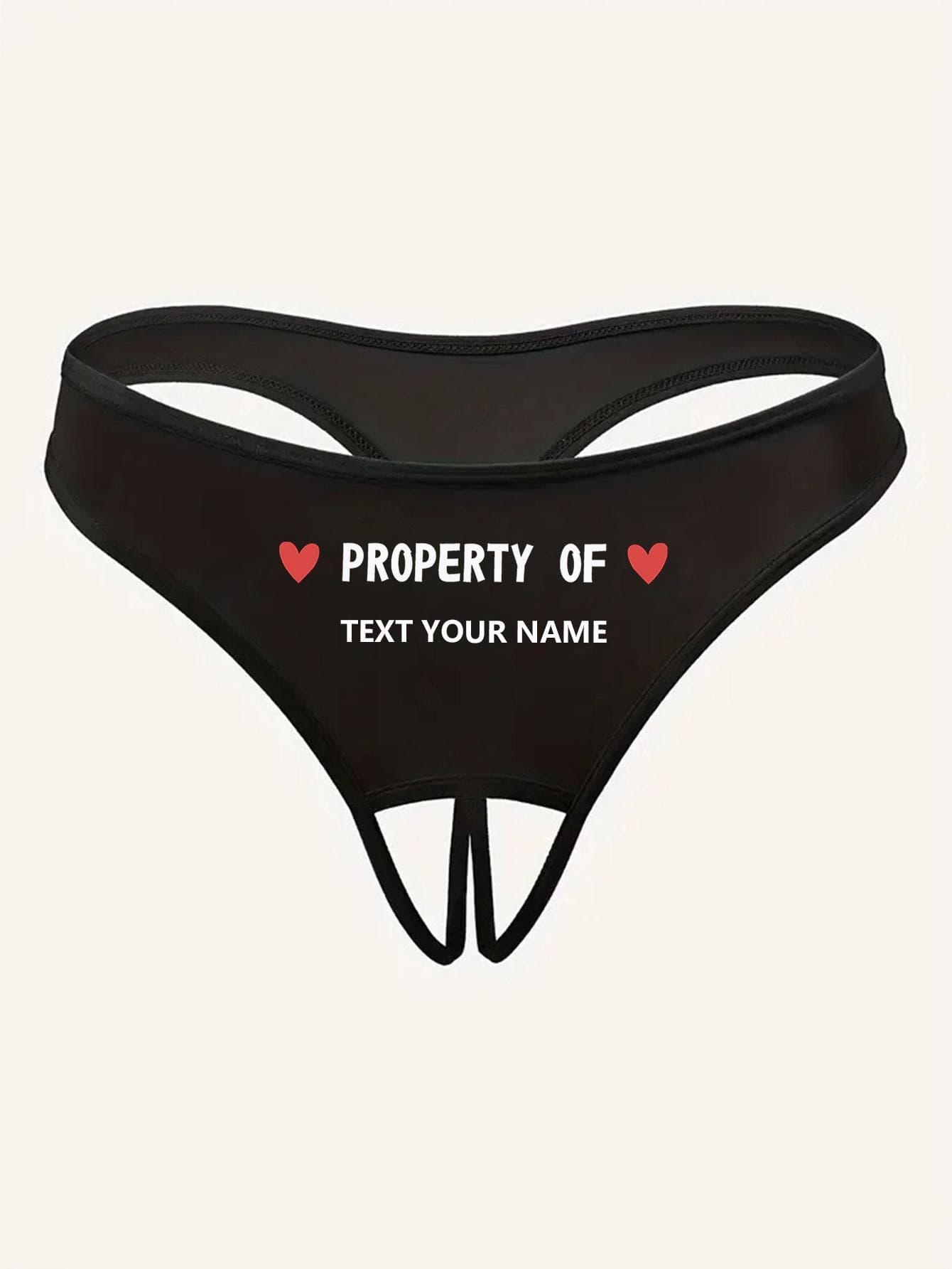Womens Sexy Open Underwear Custom Name Print Pattern Letters Lace Panties Underwear Low Rise T-Back Underpants L black