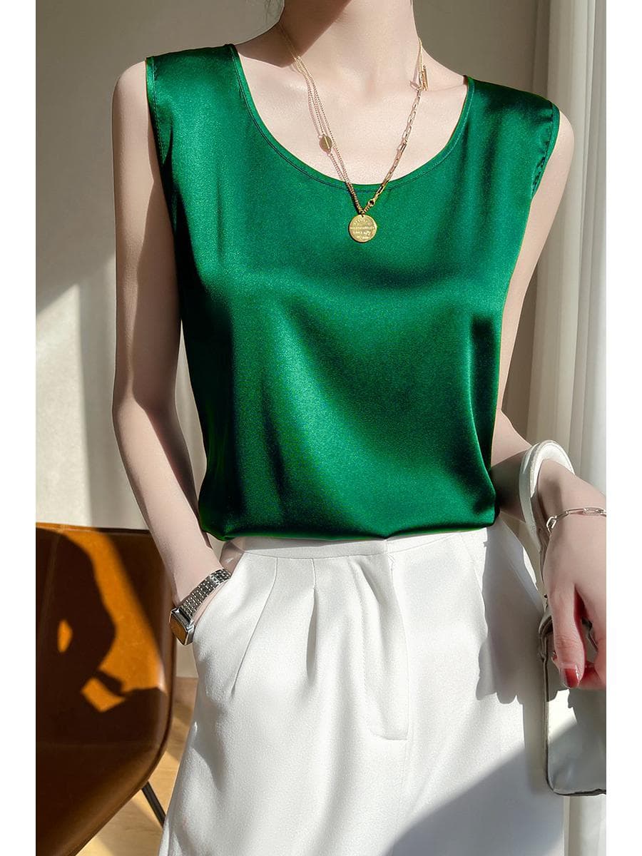 Women's Mulberry Silk Camisole: Loose-Fit Round Neck Sleeveless Top XL (115-130 lbs)