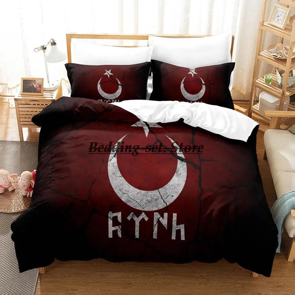 Turkey Flag Bedding Set Single Twin Full Queen King Size Bed Set Aldult Kid Bedroom Duvetcover Sets 3D Print Anime Bed Sheet Set US Twin 173x218cm