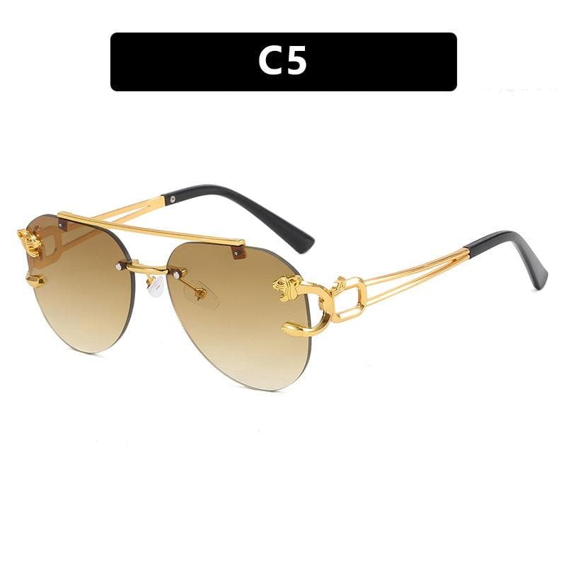 1PC European American frameless driving sunglasses Leopard retro cut edge double beam unisex UV protection