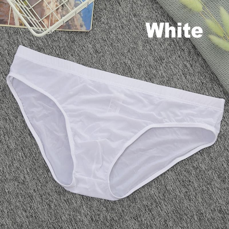 Sexy Boxers Ice Silk Briefs Silky Men Underwear Solid M-4XL Quick-Drying 10 Colors XL white