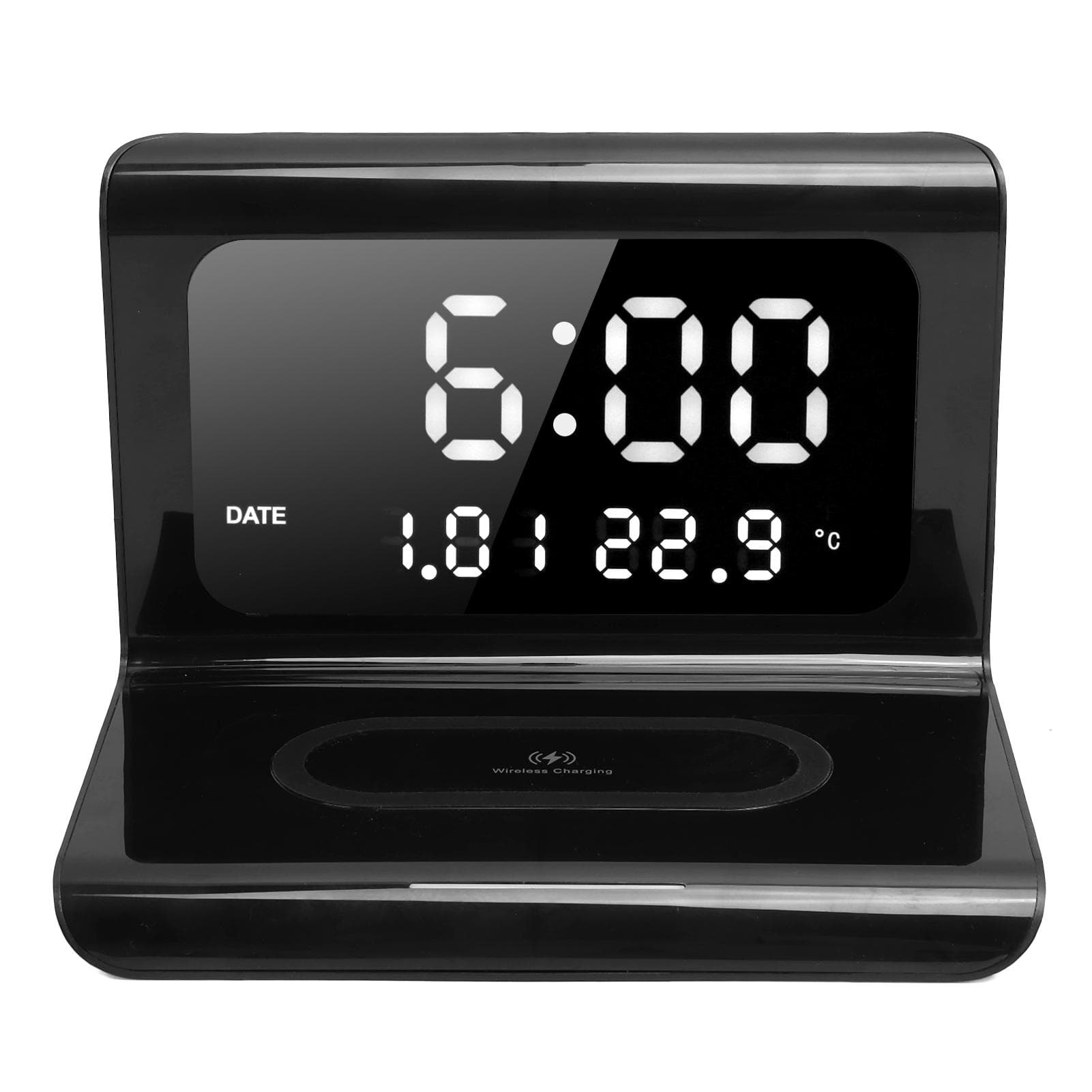 MultiFunctional Clock Electronic Calendar Phone Wireless Automatic Matching Charger black