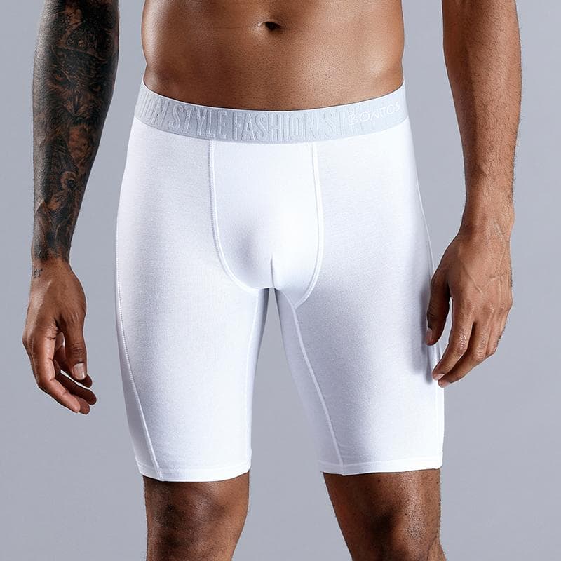 BONITOS 1Pcs Long Men's Underpants Cotton Men Boxers Comfortable Underwear For Man Solid Color M white
