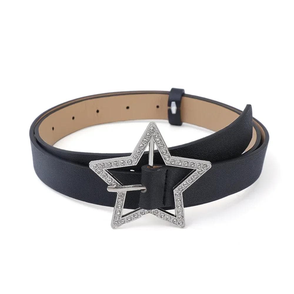 Y2K Star Buckle Belt Pink Leather Elastic Binding Embellished Waistband Sparkling Rhinestone Retro Bride Decoration Accessories black