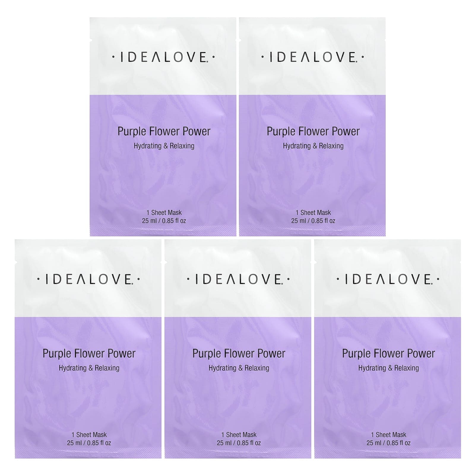 Idealove, Purple Flower Power, 5 beauty sheet masks, 25 ml (0.85 fl oz) each
