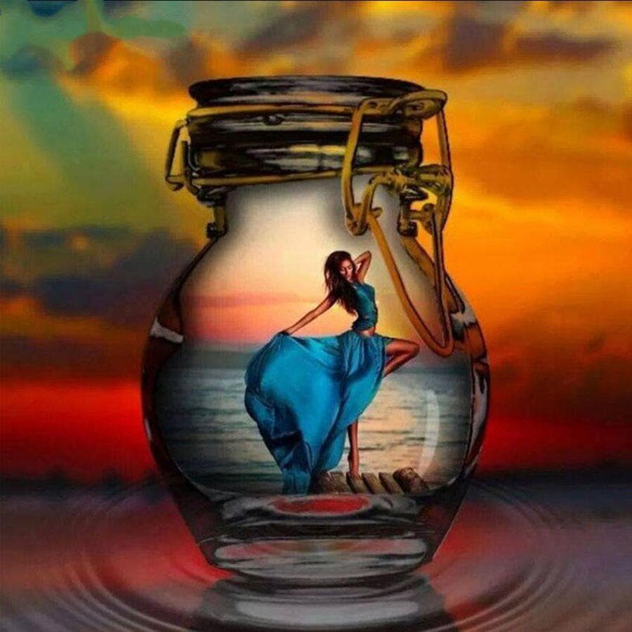 Diamond Embroidery Glass Bottle Girl Cross Stitch Kits Diamond Mosaic Sticker Home Decoration 30x30CM