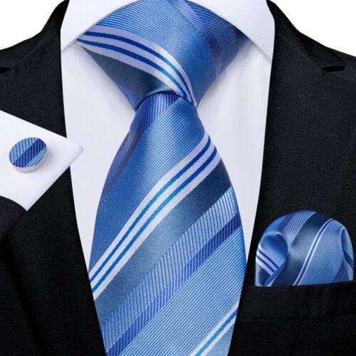 DiBanGu Red Blue Gold Gray Mens Silk Stripped Woven Tie Necktie Hanky Cufflinks N-7916