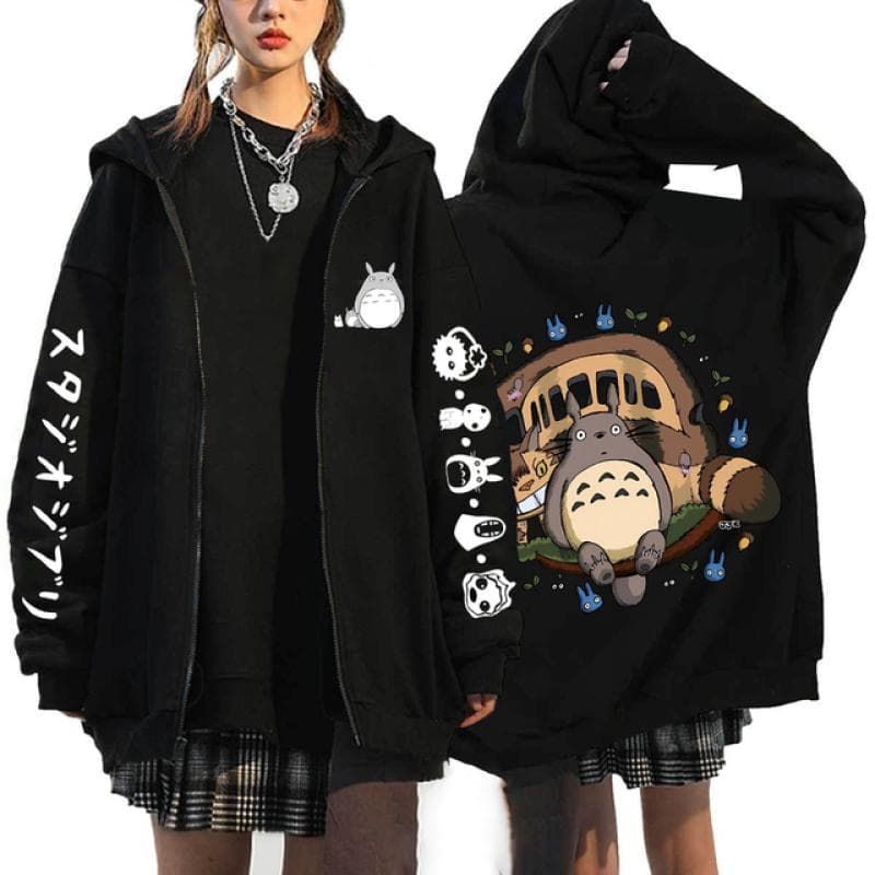 Anime Totoro Sweatshirts Men and Women Zipper Jackets Hooded Sweatshirts Casual Hip Hop Zip Up Hoodie XXXL