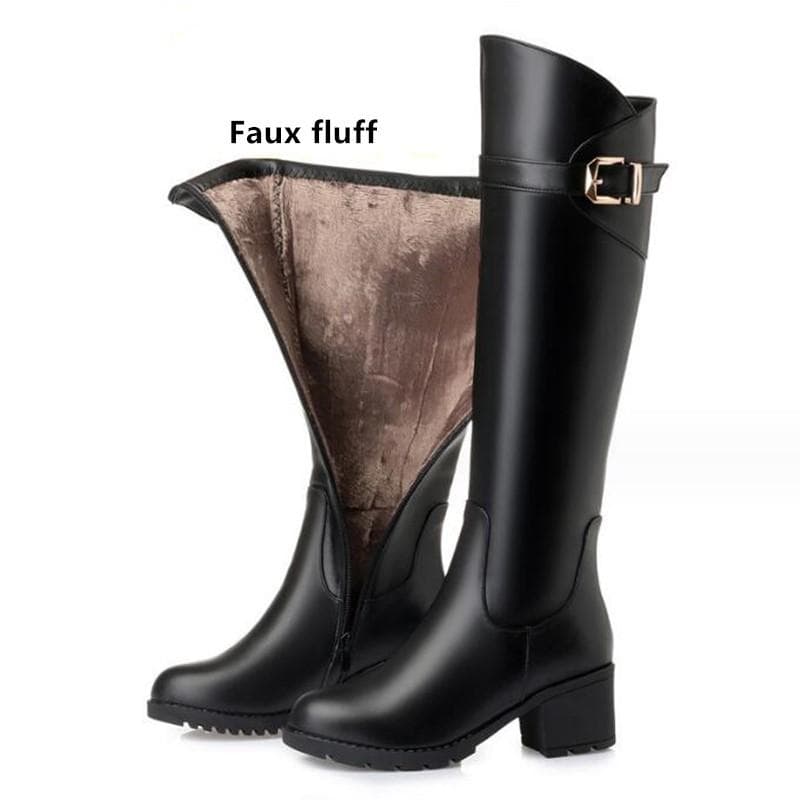 Women High Boots Genuine Leather High-heel Fashion Women Riding Boots Large Size Round Toe Knight Boots Women 35 black