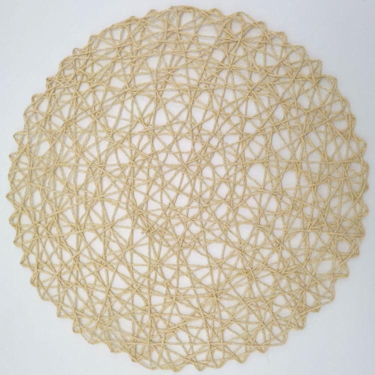 15 Inch Crochet Knitting Round Woven Place Mats Paper Fiber Table Placemats Hollow Decorative Placemat Dinning Place Mats Decor beige